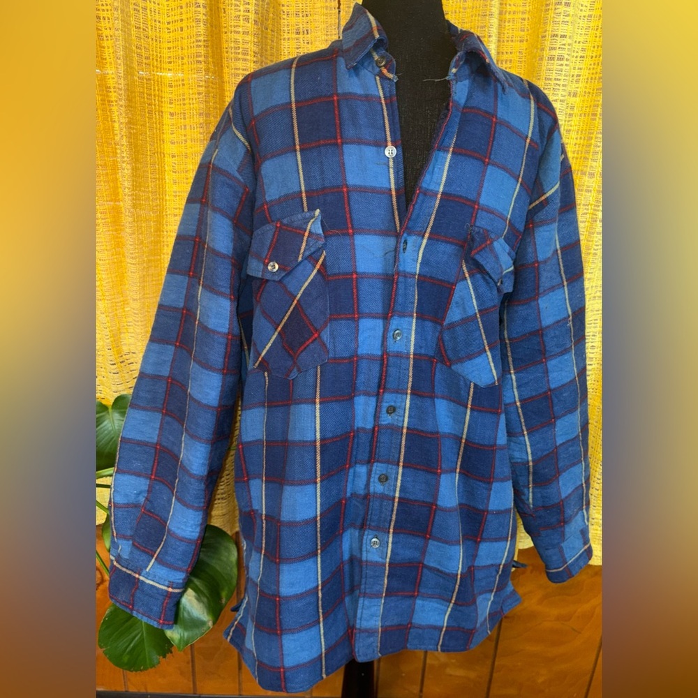 Vintage Men’s Quilted Flannel Shirt Jacket Button Down Plaid Size L
